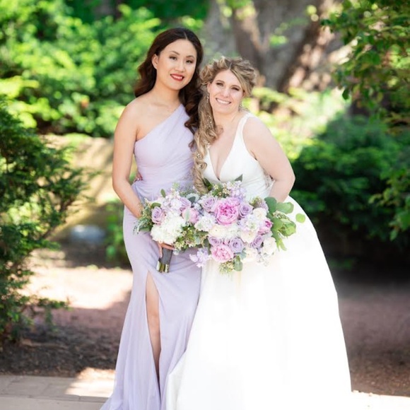 Long lilac Bridesmaid Dress with Crisscross Back Davids Bridal - Picture 2 of 2